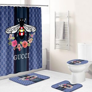 Flower Butterfly Gucci Shower Curtain Bathroom Set 013