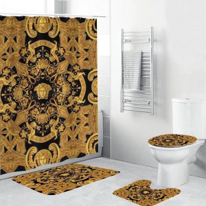 Gold Black Signature Versace Shower Curtain Set 009