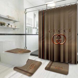 Luxury Gold Logo Gucci Shower Curtain 040