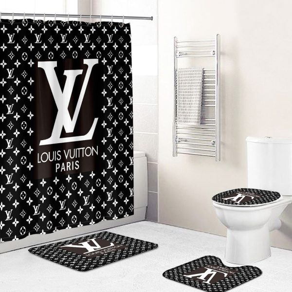 Shower Curtains Louis Vitton Black And White Logo Full Bathroom Sets 080