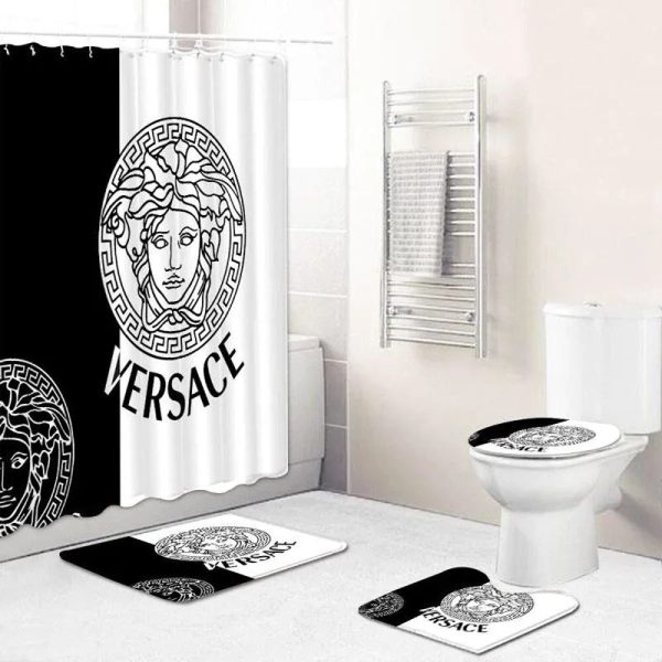 Versace Pattern in White Black Background Bathroom Accessories Set 034