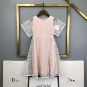 Dior Kids Embellished Silk Tulle Dress In Pink