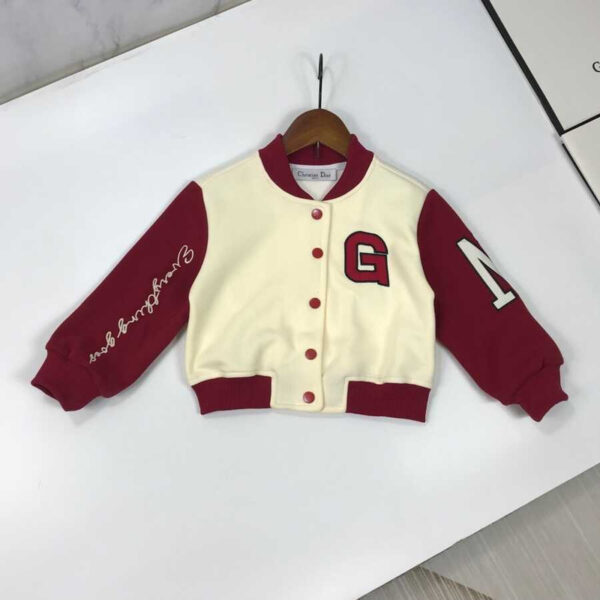 Dior Kids Embroidery Letter Jacket Single Breasted Short Skirt Two Piece Matching Set Red