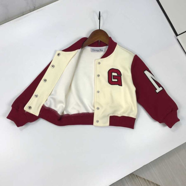 Dior Kids Embroidery Letter Jacket Single Breasted Short Skirt Two Piece Matching Set Red