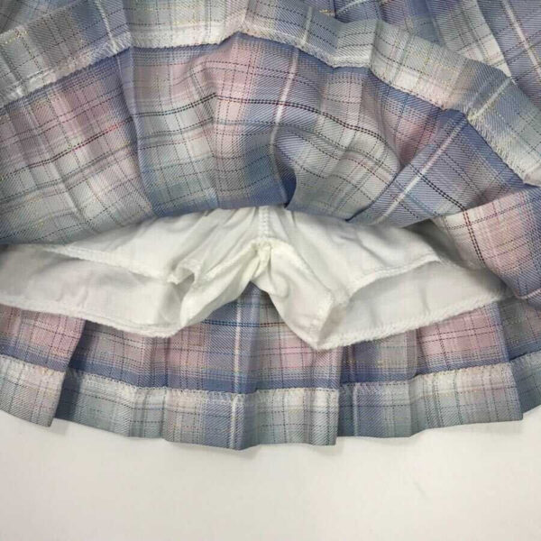 Gucci Kids Plaid Outfits Long Sleeve Button Down Blouse Shirt+Pleated Mini Blue Skirt Set