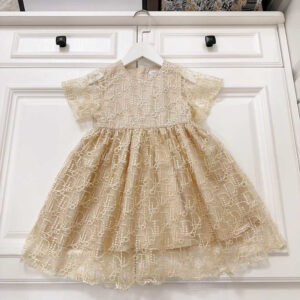 Dior Kids Lace Cotton Dress Gold