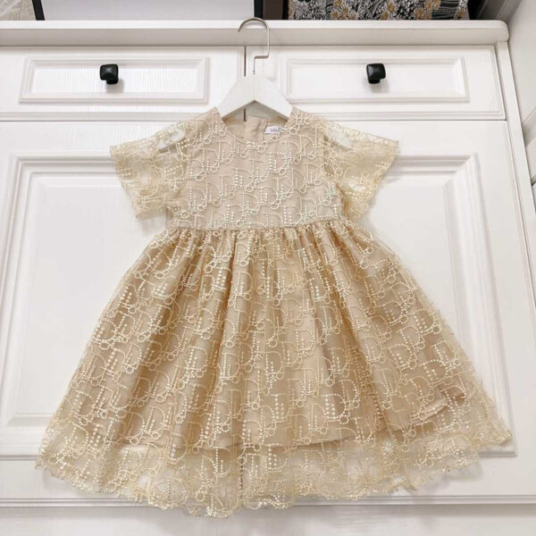 Dior Kids Lace Cotton Dress Gold